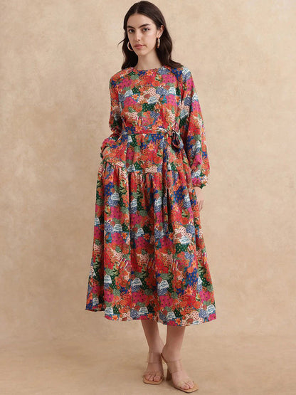 Women Floral Printed A-Line Midi Dress