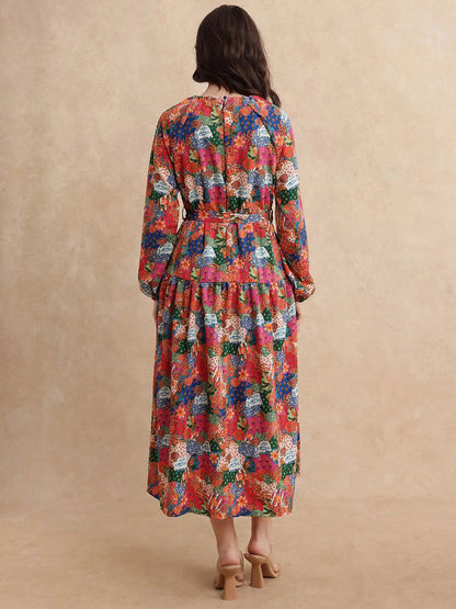 Women Floral Printed A-Line Midi Dress