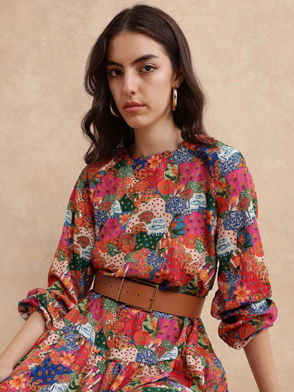 Women Floral Printed A-Line Midi Dress