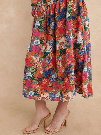 Women Floral Printed A-Line Midi Dress