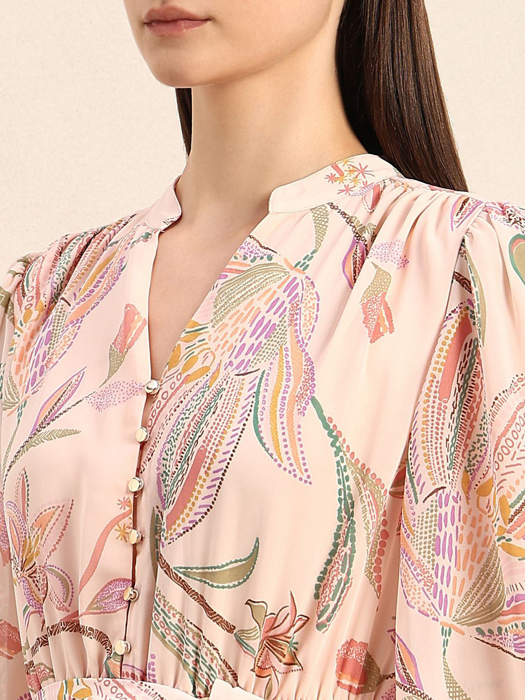 Women Floral Printed Bell Sleeve A-Line Midi Dress