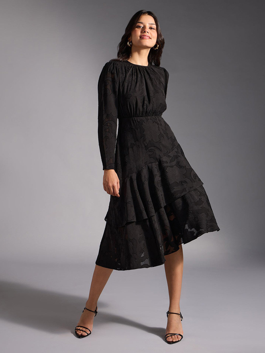 Women Floral Self Design Gathered Fit & Flare Dress