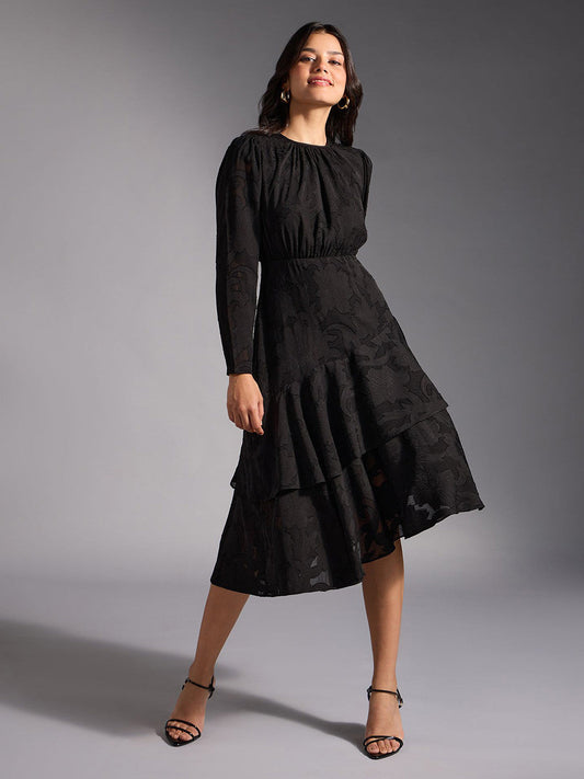 Women Floral Self Design Gathered Fit & Flare Dress