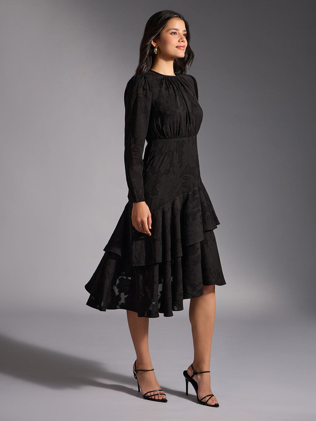 Women Floral Self Design Gathered Fit & Flare Dress