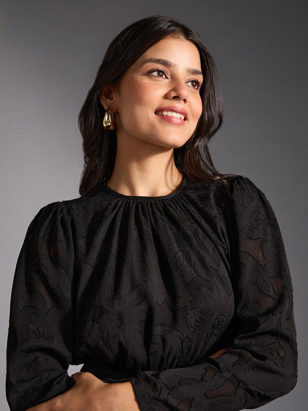 Women Floral Self Design Gathered Fit & Flare Dress