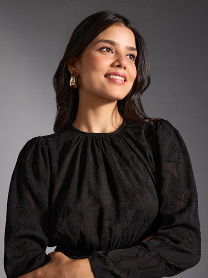 Women Floral Self Design Gathered Fit & Flare Dress