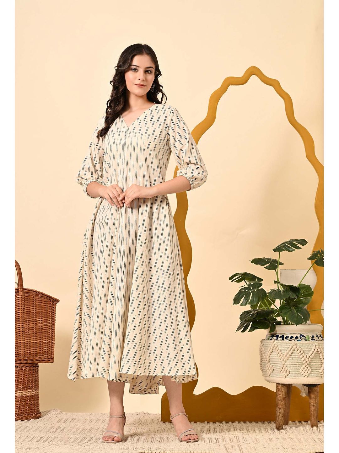 Women Latest V Neck 3/4th Sleeves Royaleviii Dress