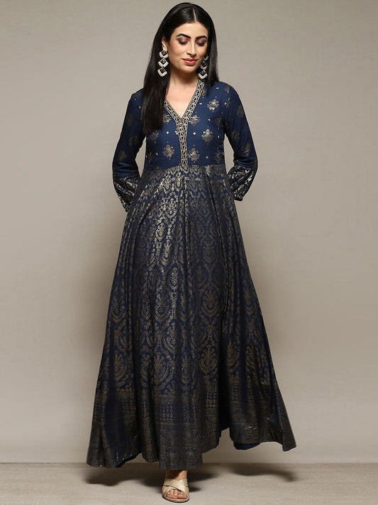 Women Printed V Neck Ethnic Dresses