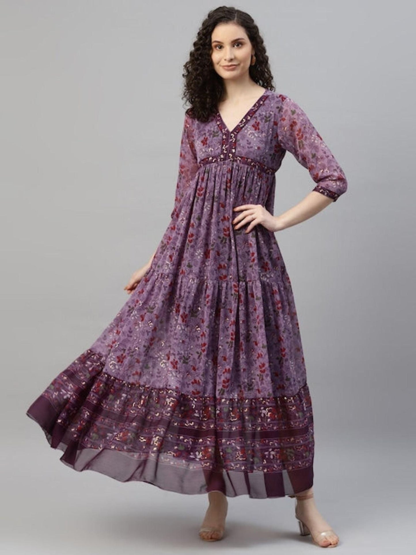Women Purple Chiffon Floral Dress