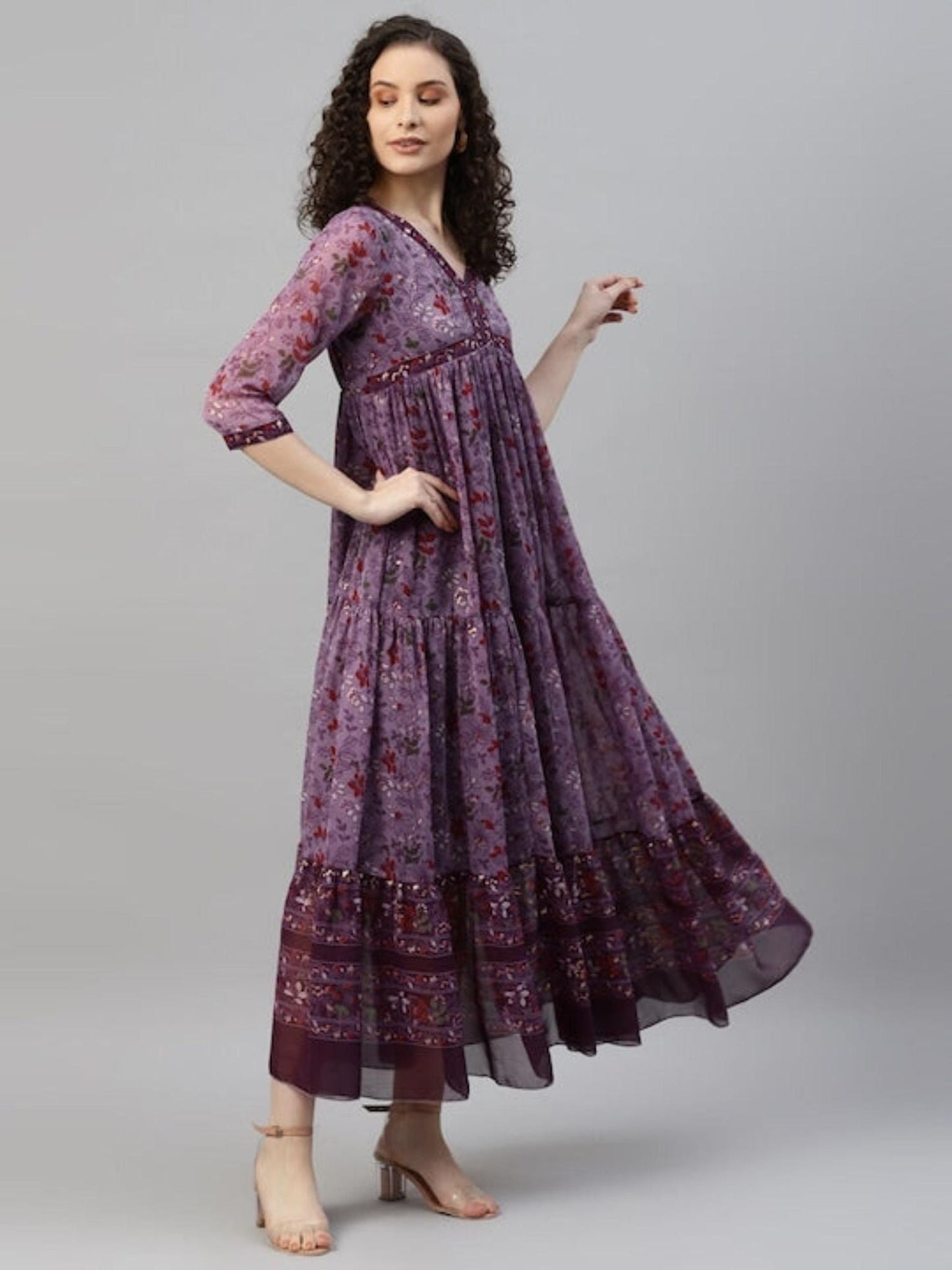 Women Purple Chiffon Floral Dress