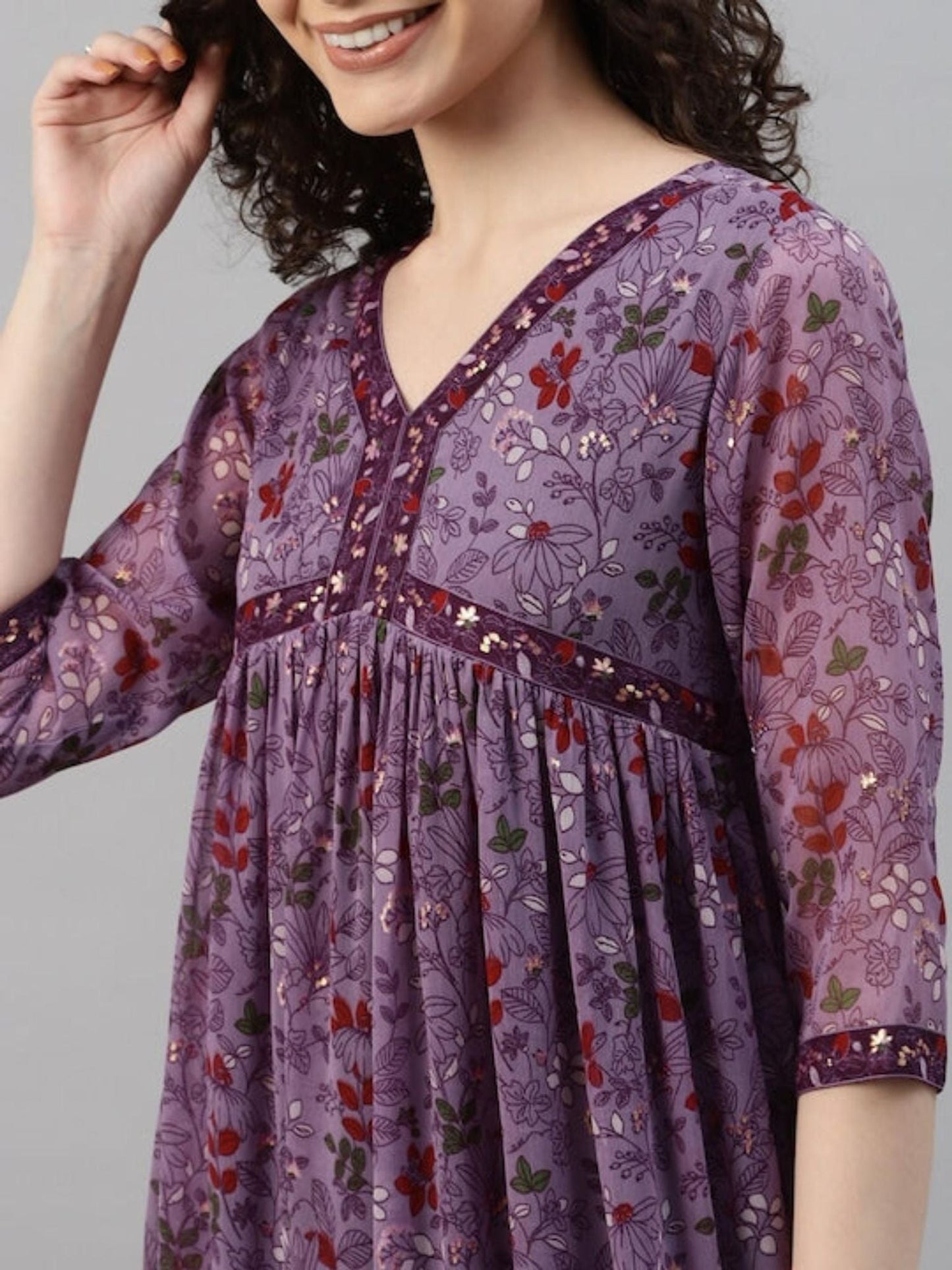 Women Purple Chiffon Floral Dress