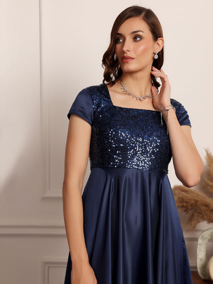 Women Sequined Embellished Fit and Flare Maxi Dress