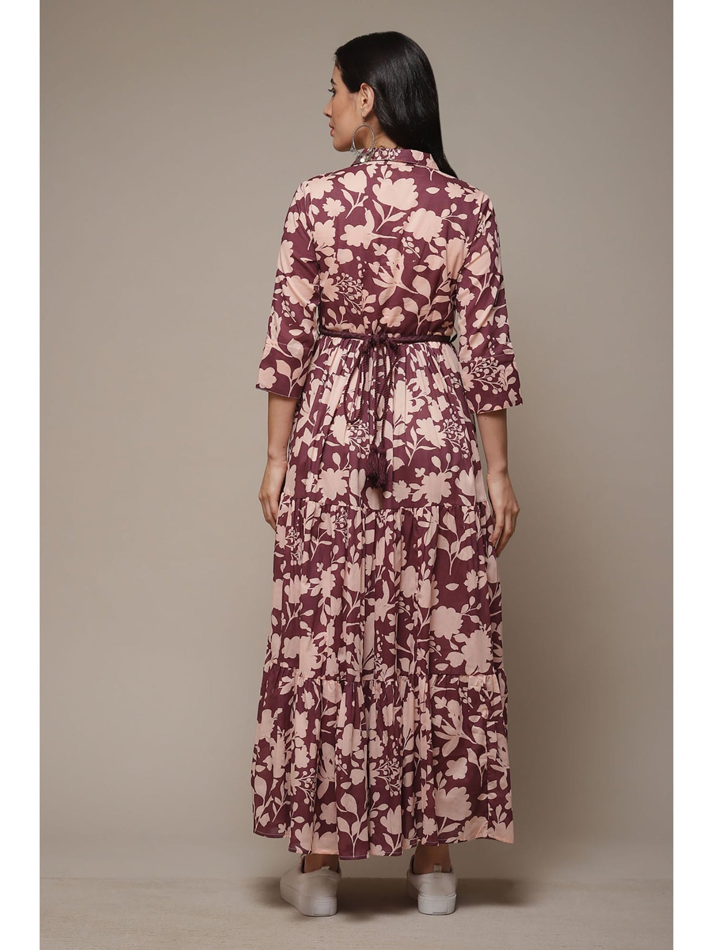 Womens Purple Printed Voile Tired Dress (Set of 2)