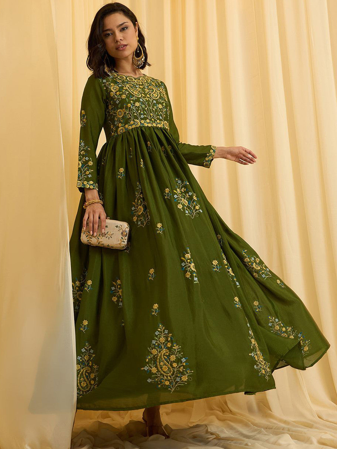 Zari Thread Embroidered Maxi Ethnic Dress