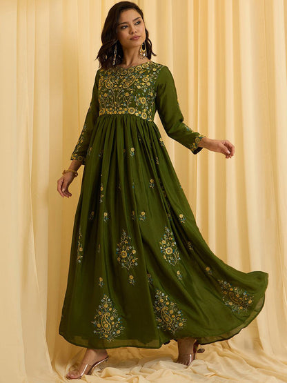 Zari Thread Embroidered Maxi Ethnic Dress
