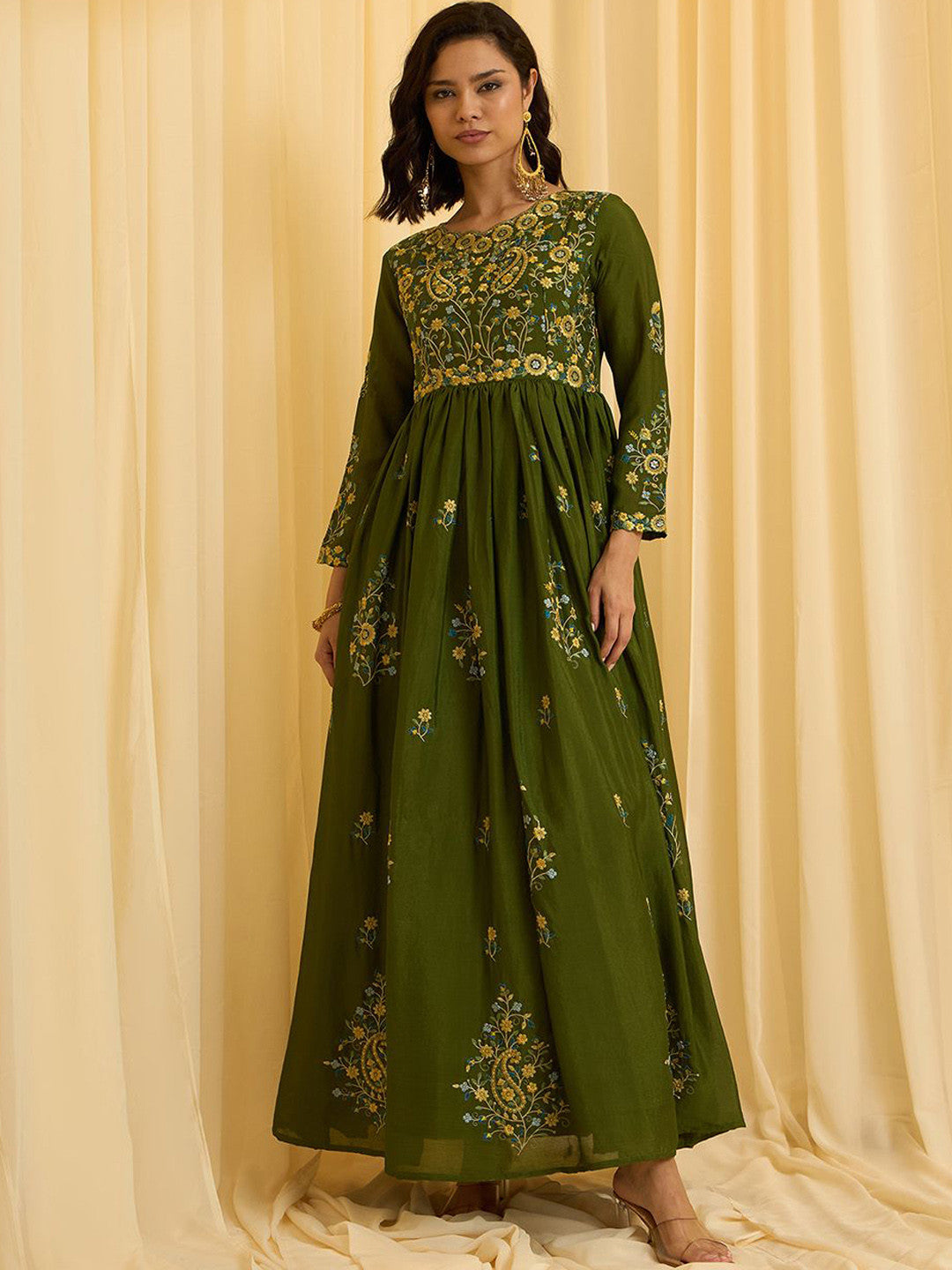 Zari Thread Embroidered Maxi Ethnic Dress