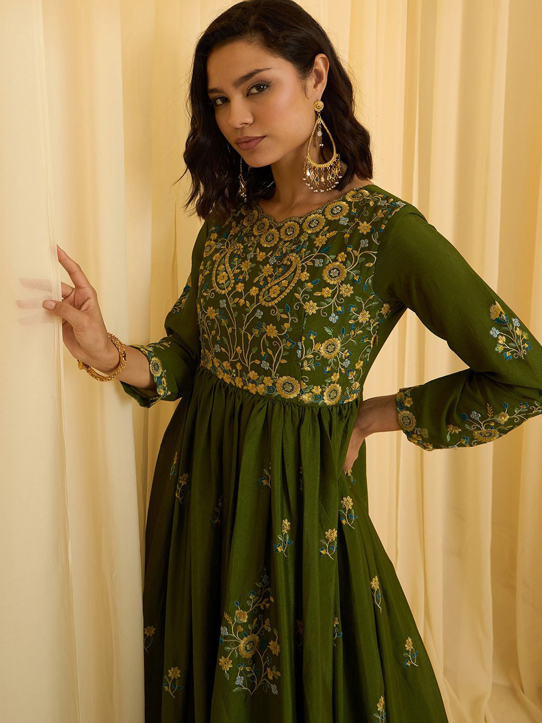 Zari Thread Embroidered Maxi Ethnic Dress