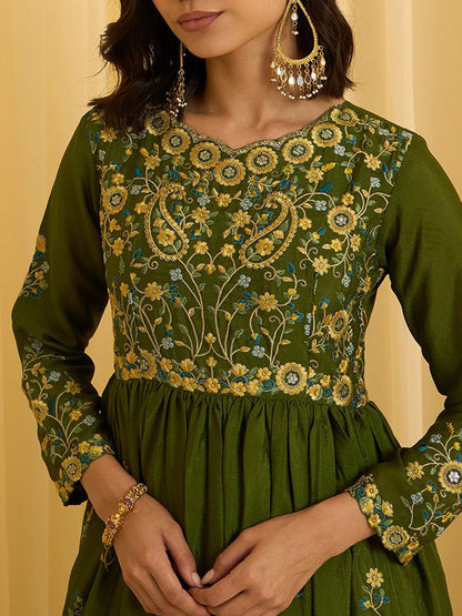 Zari Thread Embroidered Maxi Ethnic Dress